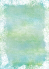 雪が舞うフレームの青緑の水彩背景画像