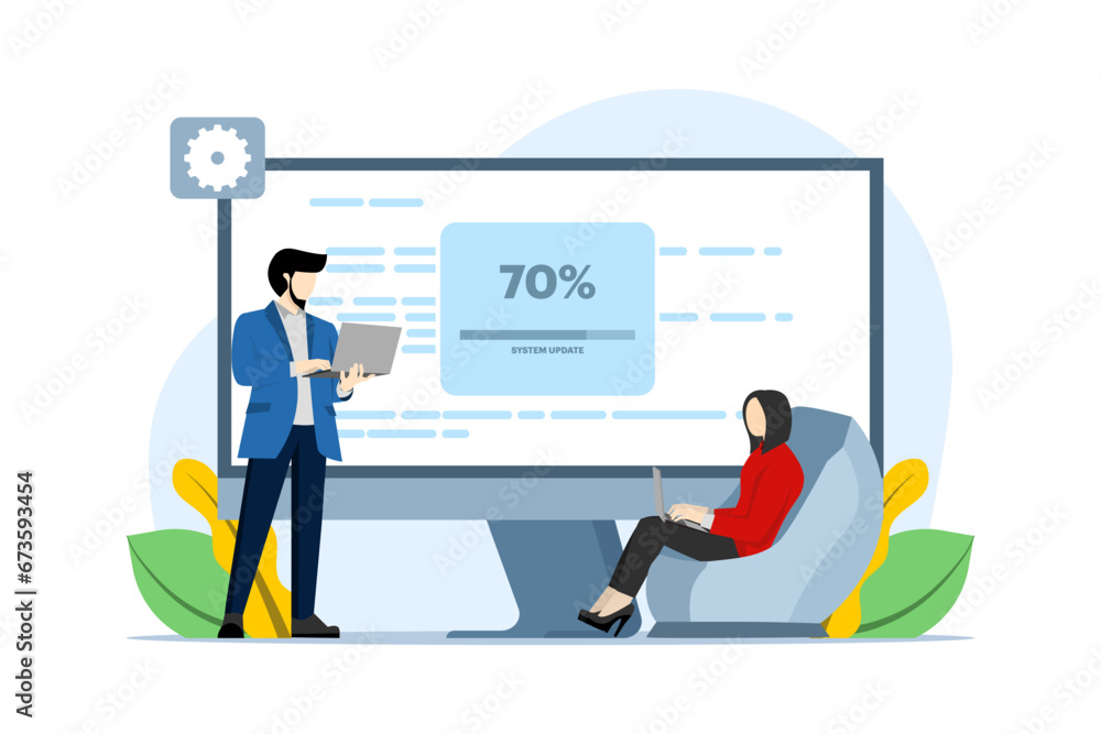 Poster concept of system update, maintenance, loading, software installation, application data system secur