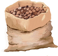 coffee bean sack cute oil brush painting coffee bakery and tea set