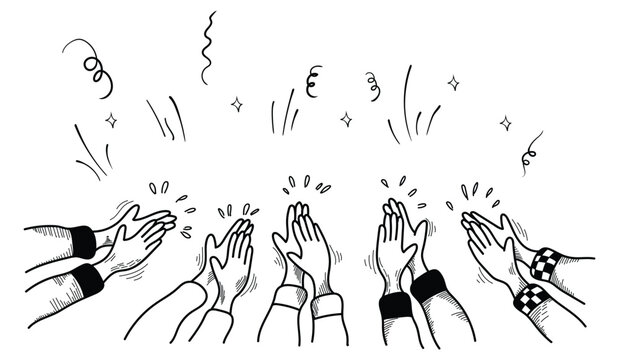 Hands drawn from hands clapping, applause. Thumbs up gesture in doodle style. vector illustration