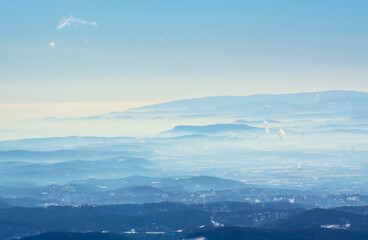 Not clear distance view in winter with blue sky