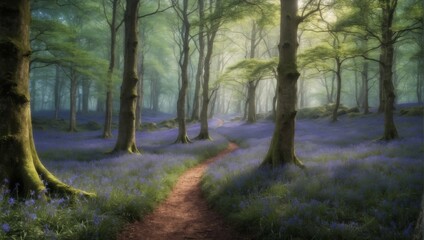 A Peaceful Spring Bluebell Forest

