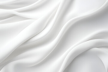 white fabric lies in soft waves as a background, top view. material.