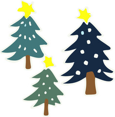 set of Christmas trees set of cute hand draw Christmas  cartoon 
