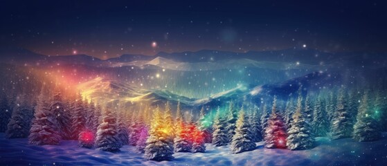 winter land and  pine trees landscape