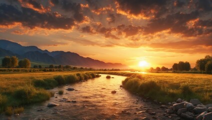 Fototapeta na wymiar sunset over the river 