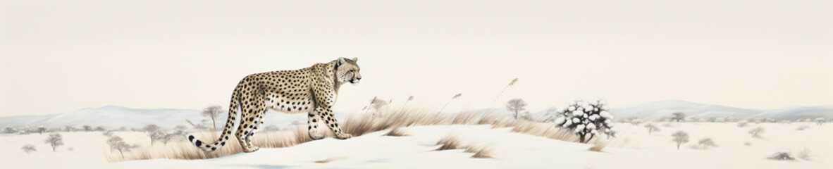 A Minimal Watercolor Banner of a Cheetah in a Winter Setting