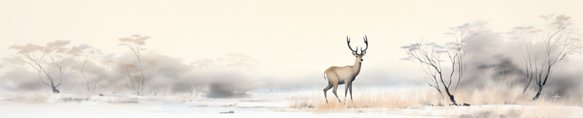 A Minimal Watercolor Banner of an Antelope in a Winter Setting
