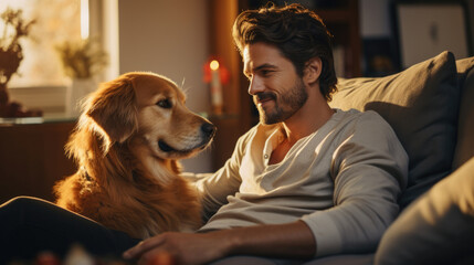 man spending time with his dog