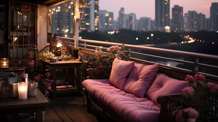 Obraz na płótnie Canvas cute balcony decoration twinkling lights outdoor
