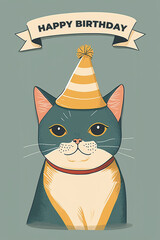 Happy Birthday greeting card with cute funny cartoon cat Design concept kids. Celebration concept design.


