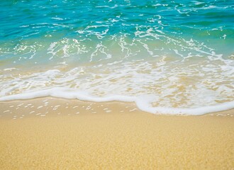 Fototapeta na wymiar waves on the beach, blue waves with beach sand, beach with waves, beach edge, waves, beach, beach sand, bright, blue