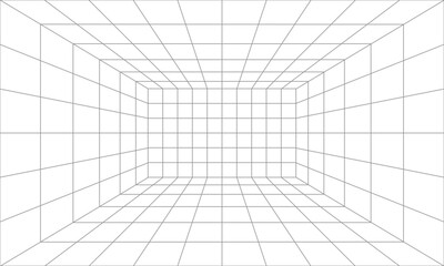 Simple 3d grey line perspective grid room background. Vector Illustration design.