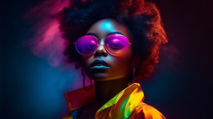 Stylish black woman with colorful makeup