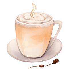 Cappuccino coffee in the cup watercolor Autumn illustration