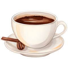 Cup of black coffee with coffee beans Autumn illustration