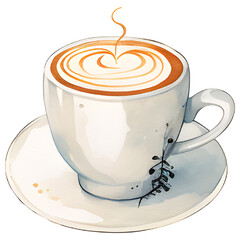 Coffee cup with froth in the form of heart illustration