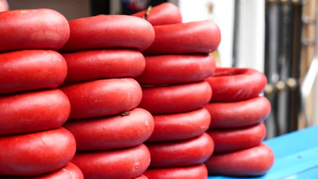 Sausage in turkish culture in a market 
