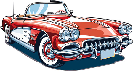 Vintage Corvette Car Illustration ,Old Vintage Car Illustration - obrazy, fototapety, plakaty
