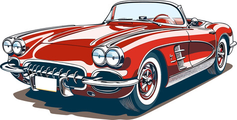 Vintage Corvette Car Illustration ,Old Vintage Car Illustration - obrazy, fototapety, plakaty