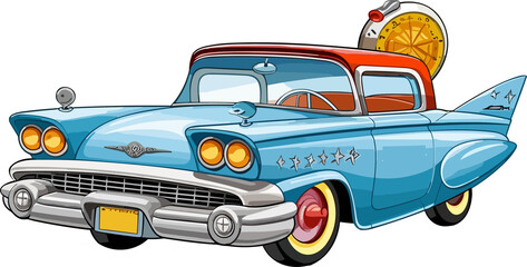 Vintage  Thunderbird Car Illustration ,Old Vintage Car Illustration