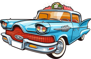 Vintage  Thunderbird Car Illustration ,Old Vintage Car Illustration
