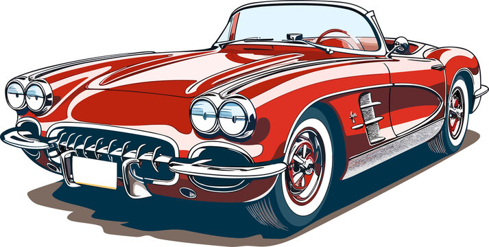 Vintage Corvette Car Illustration ,Old Vintage Car Illustration
