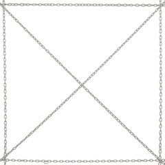 Square frame designed  with interlocking metal chains, provided as a PNG file on a transparent backdrop.