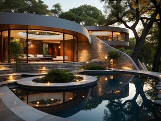 Exterior of modern building in park