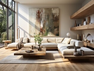Spacious living room with couch
