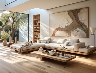 Spacious living room with couch