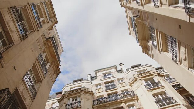Majestic building architecture of Paris, view from bellow