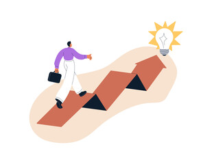 Way to dream idea, business goal, aim. Businessman going to purpose, target, objective, growth process. Mission, success, career development path. Flat vector illustration isolated on white background
