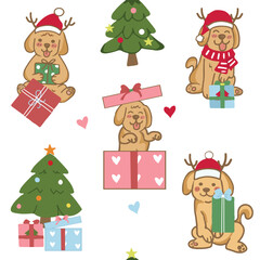 Cute dog cartoon having fun on Christmas day seamless pattern