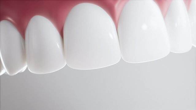 Closeup shot of teeth whitening, 3d animation, Light Background, 4k, matching whitening set 1.