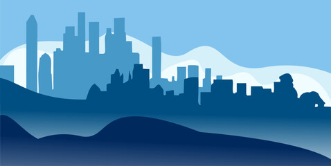 City landscape, view of a large metropolis. Vector, cartoon illustration. Vector. - obrazy, fototapety, plakaty