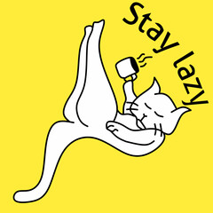 illustration of a cat in a pose on the coffe