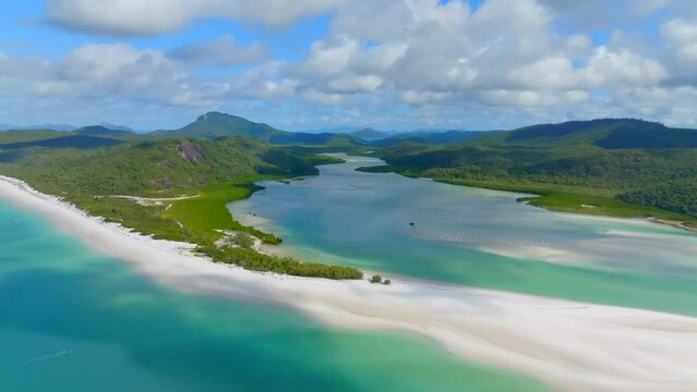 Whitehaven beach filmed with a drone, Whitsunday island Australia