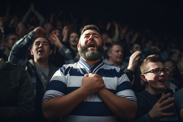 Rugby fan is cheering for his team.