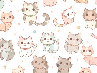 Cats Seamless Pattern Illustration on Soft Color