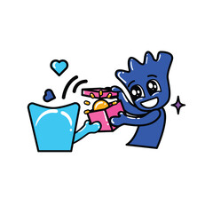 Kawaii Cartoon Character Giving present