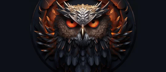 Cercles muraux Dessins animés de hibou illustration of an owl head inside a shield. The high-resolution Esport Gaming logo is suitable for your team's mascot.