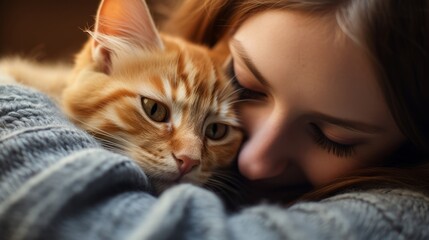 A heartwarming moment of a cat and its human cuddling on the couch