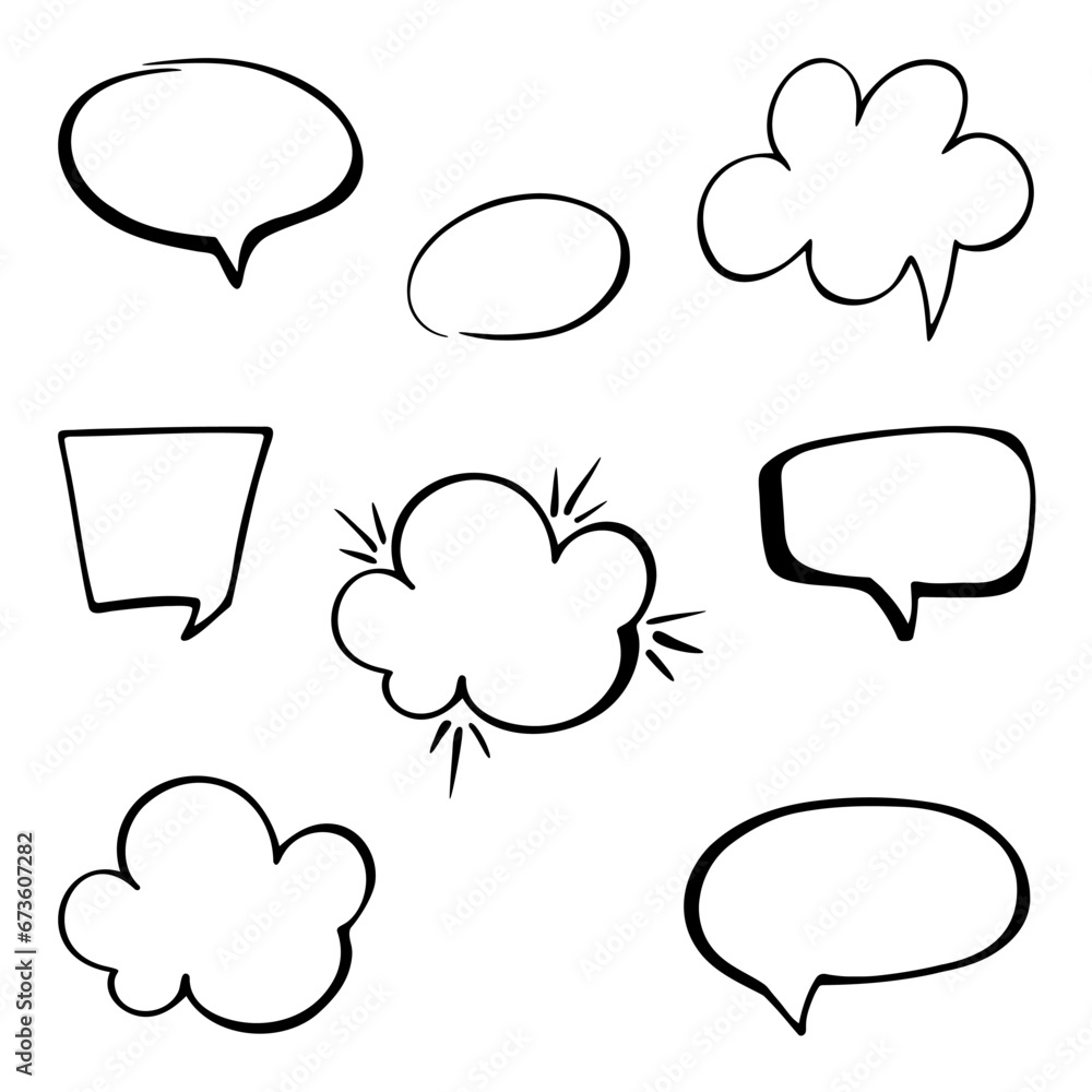 Poster a set of doodle-style speech bubbles, hand-drawn, vector. black and white illustration of windows fo