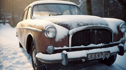 old car in the snow