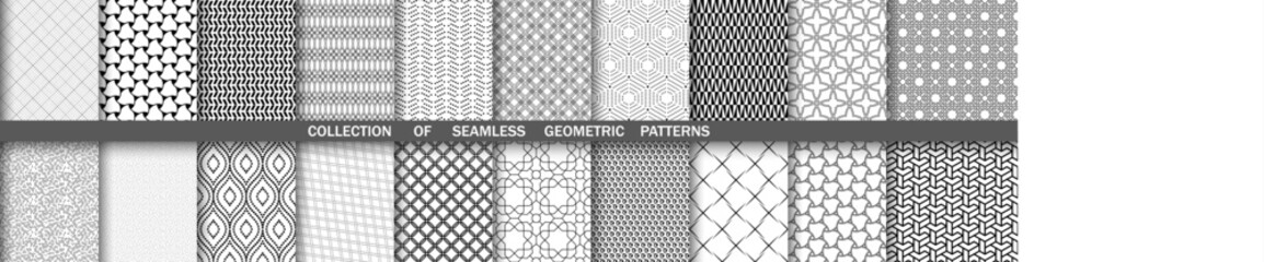Set of geometric seamless black and white patterns. Collection of geometric vector abstract ornament. Set of modern backgrounds with repeating elements - 673607648