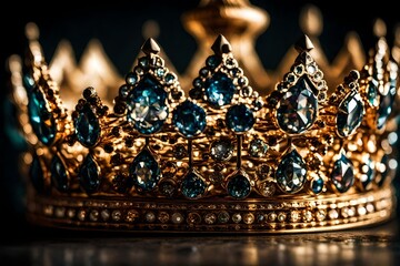Close up of crown that have blue Stones 