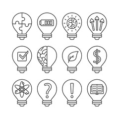 Lightbulbs insight problem solution line icons editable stroke set - 673608246