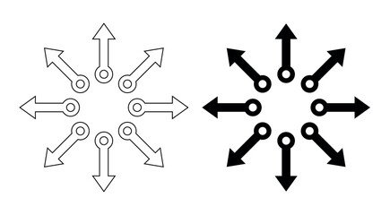 Arrows pointing in different directions line icons flat symbols