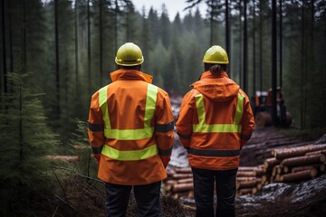 two people in the logging area. logging area. For may day and presentation background